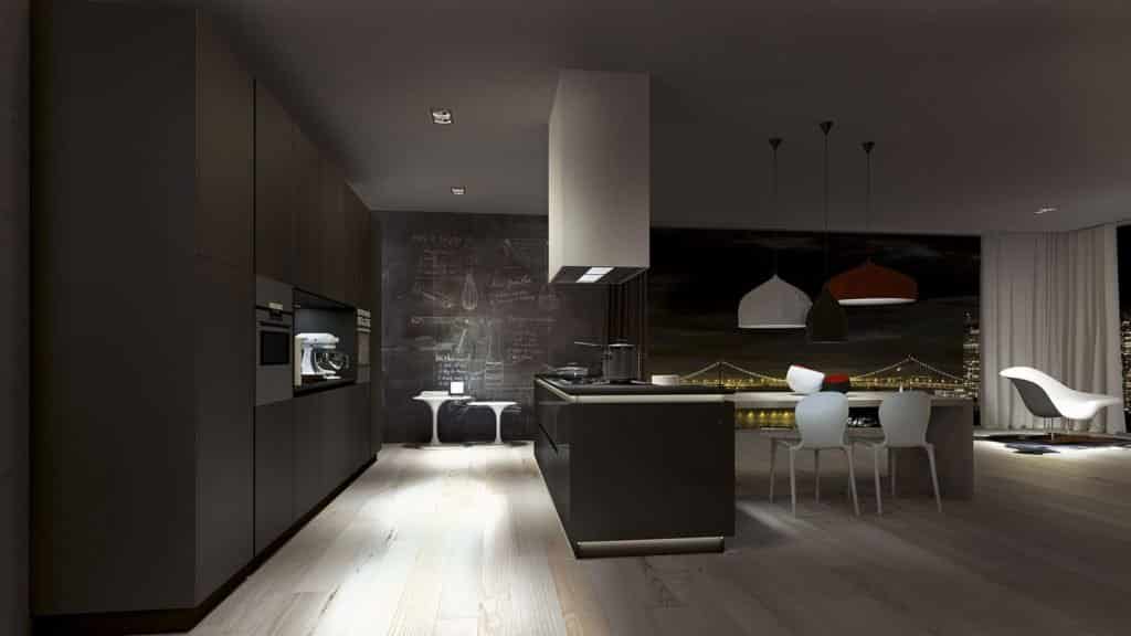 cuisine design blanche et grise nuit