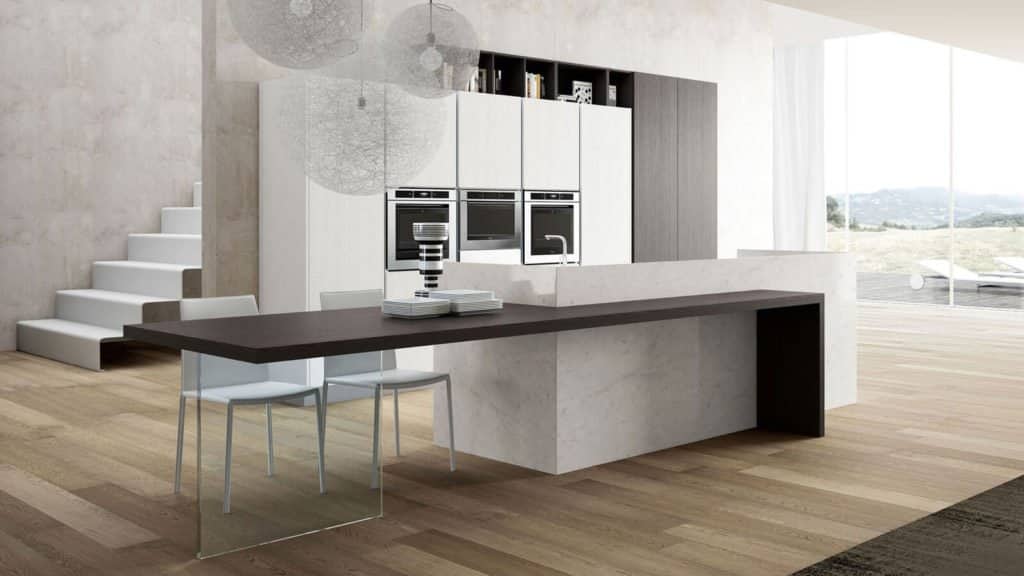 cuisine design blanche et grise ilot central