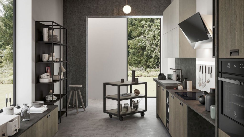 cuisine industrielle bois foncé gris