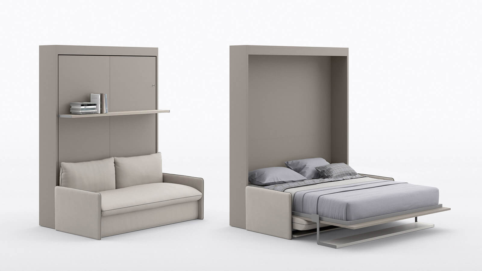 Ensemble lit escamotable vertical avec canapé, étagère + Armoire