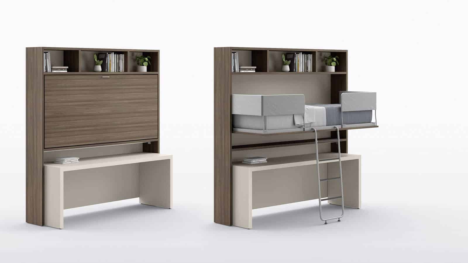 Bureau pliant mural blanc, table de travail de bureau pliante convertible  avec grand espace de rangement