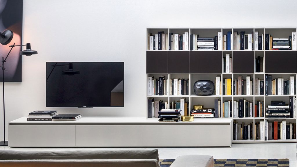 meuble tv bibliothèque blanc marron