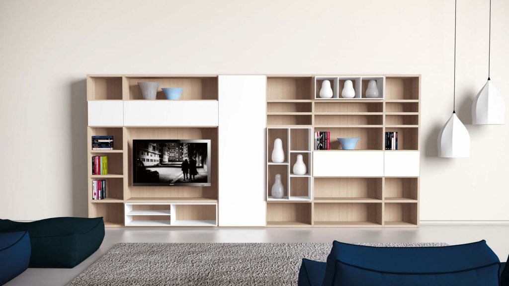 meuble télé bibliothèque blanc bois
