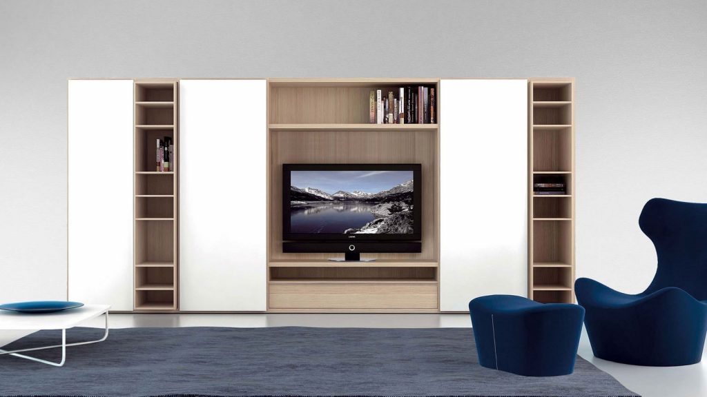 meuble télé bibliothèque bois blanc
