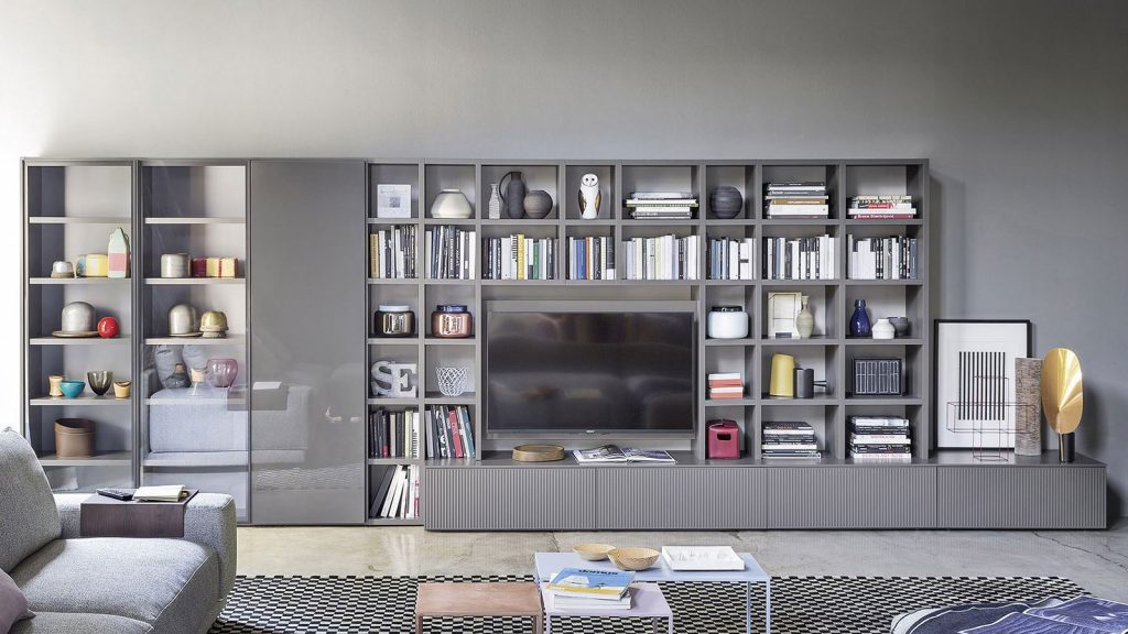 meuble tv bibliothèque gris