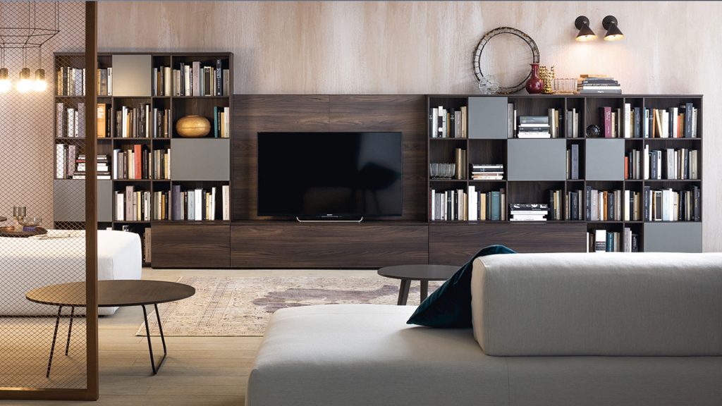 meuble tv bibliothèque gris bois foncé