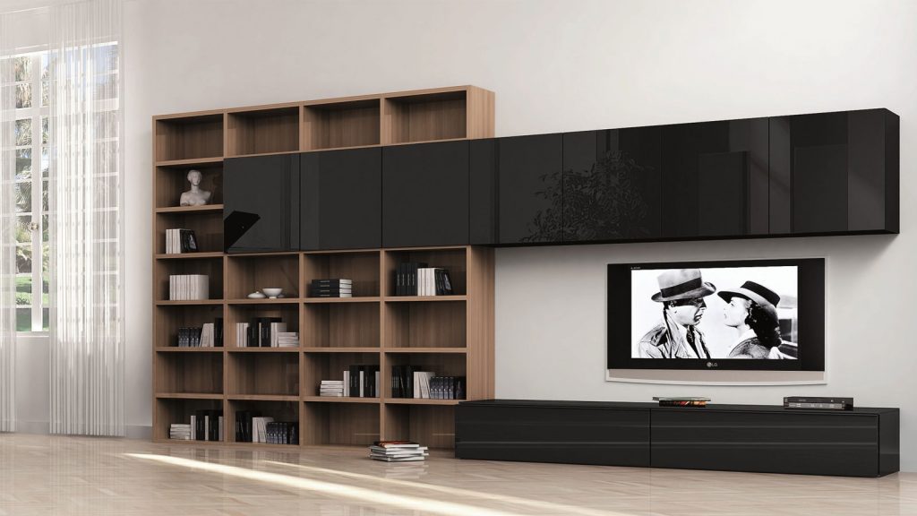 meuble tv bibliothèque noir bois