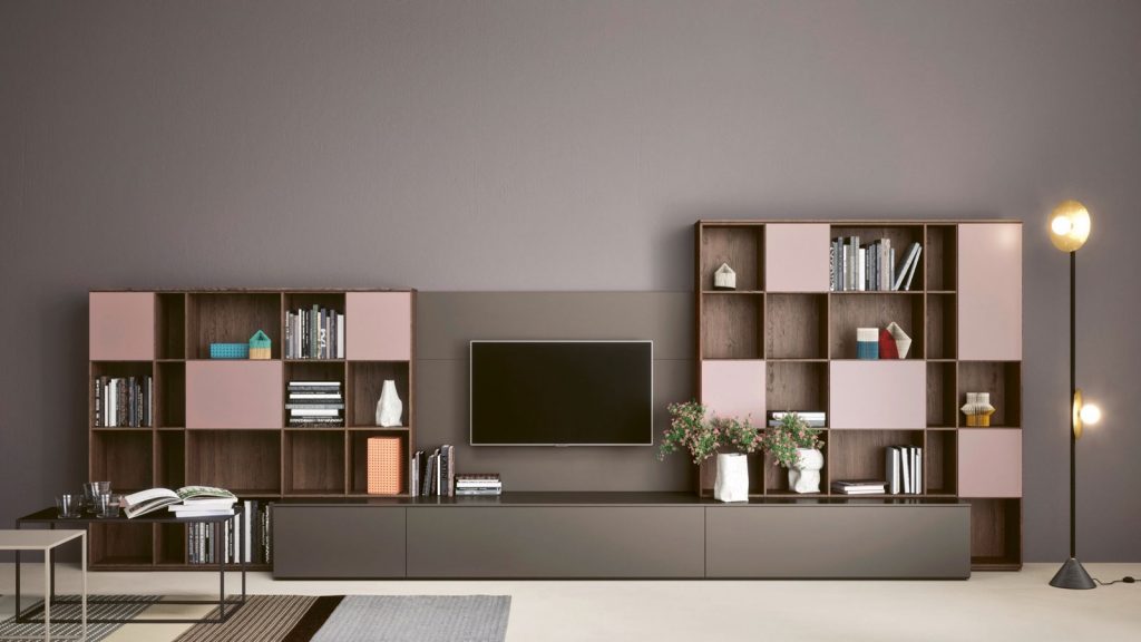 meuble tv bibliothèque taupe rose