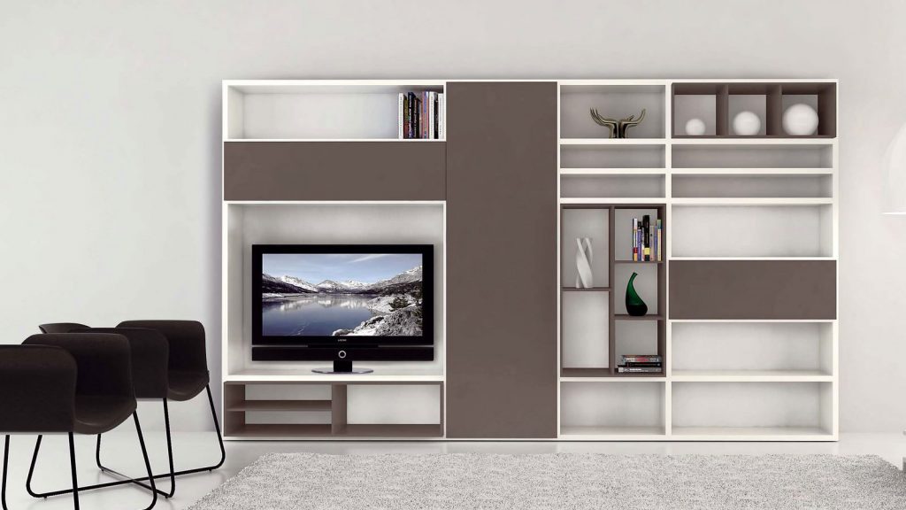 meuble tv bibliothèque marron blanc