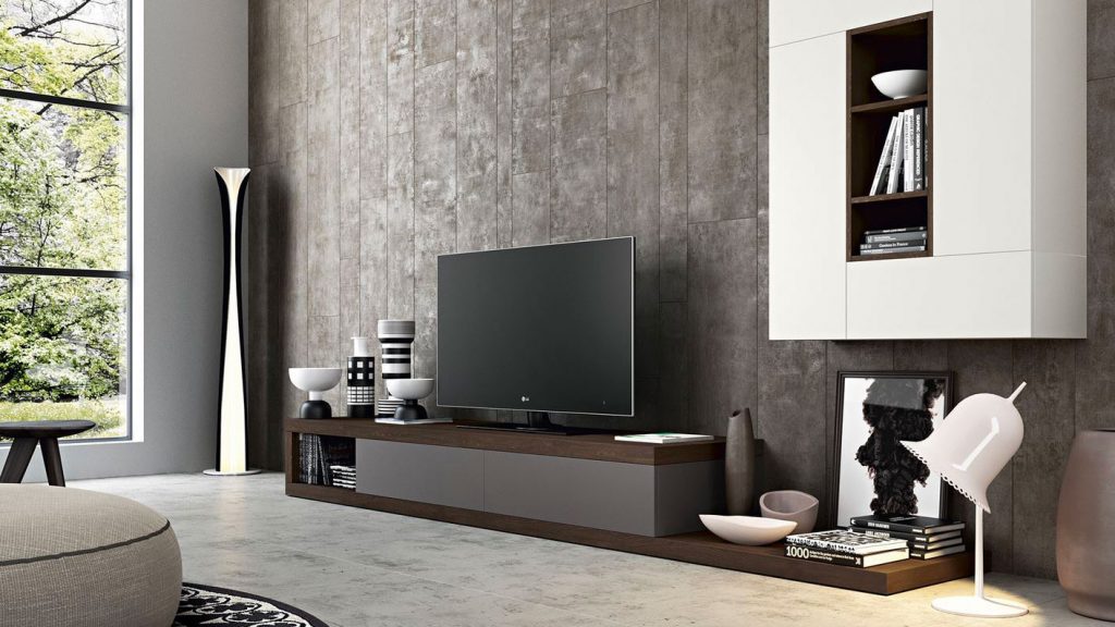 meuble tv design thonon bois foncé gris