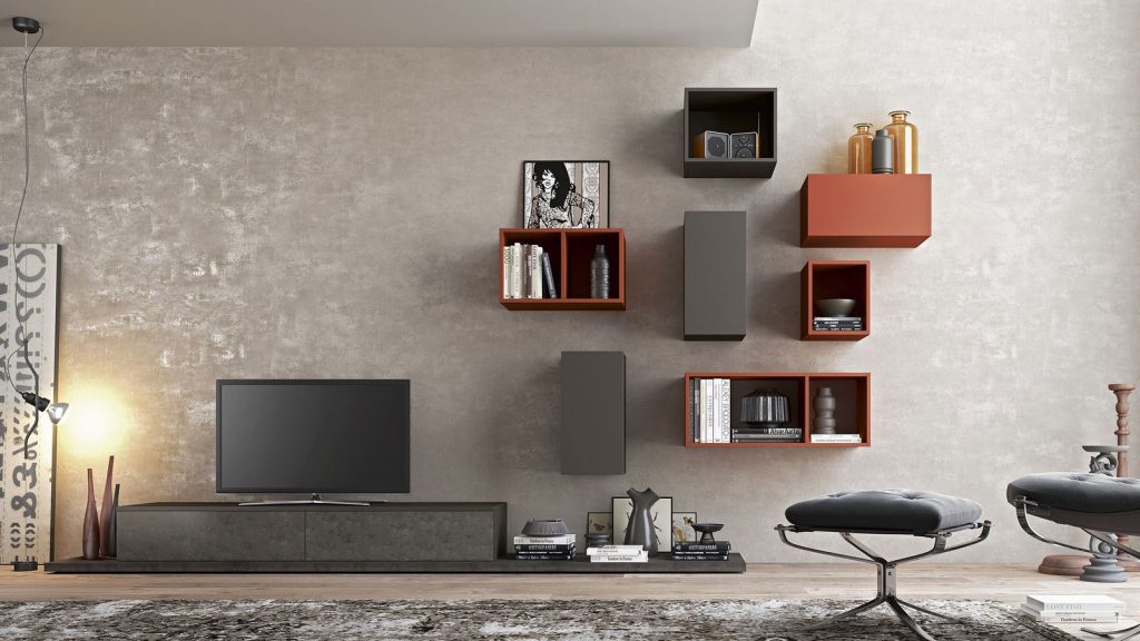 meuble tv design rouge et gris thonon