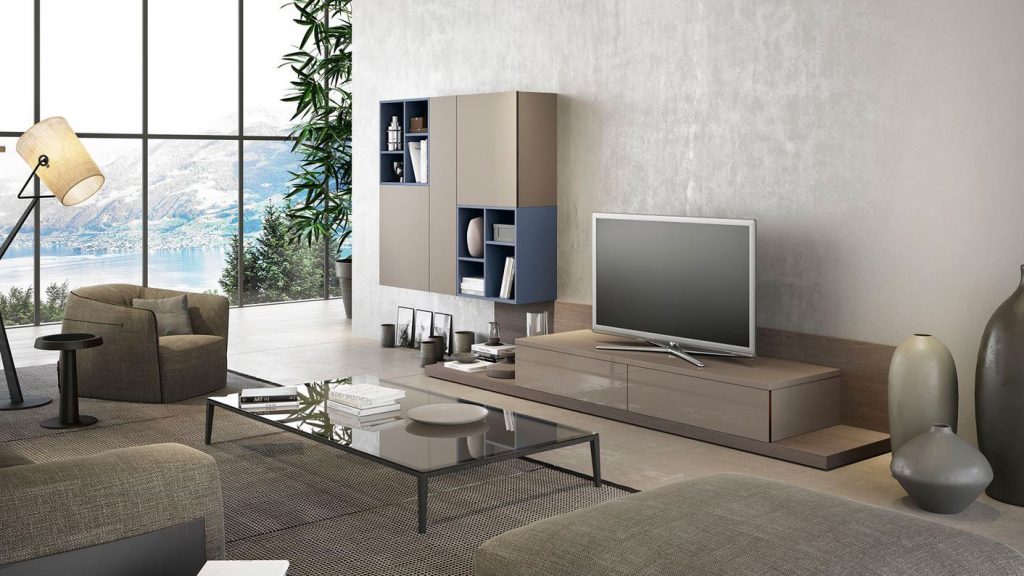 meuble tv design thonon taupe bleu