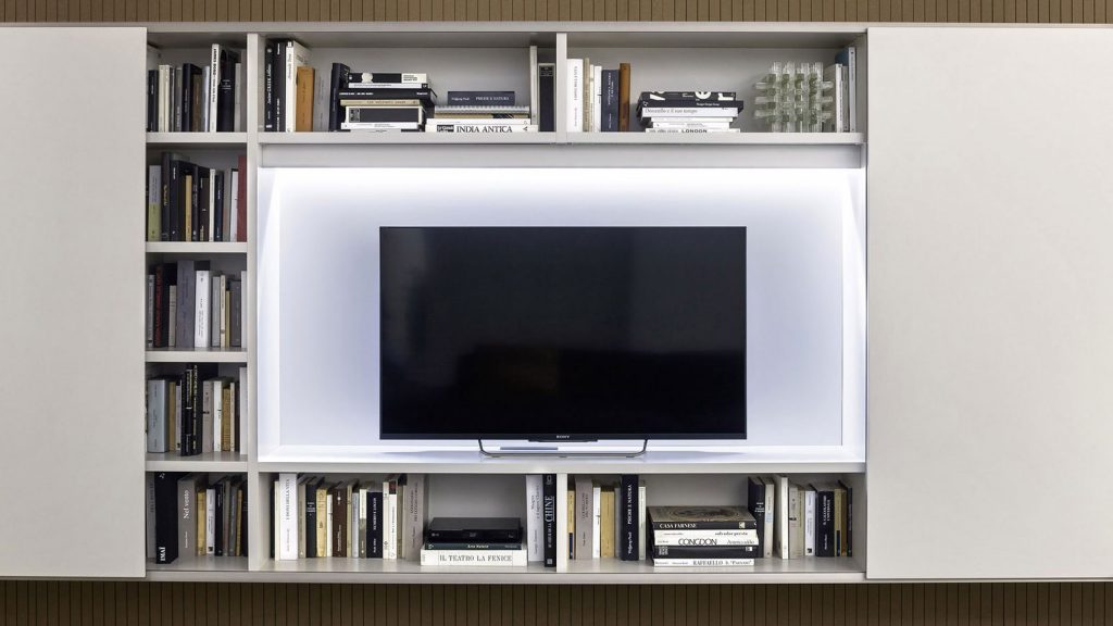 meuble tv suspendu annecy blanc lumière intégrée