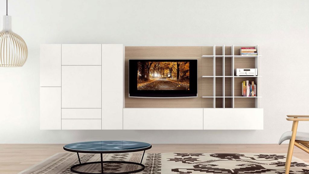 meuble tv suspendu chambéry blanc et bois